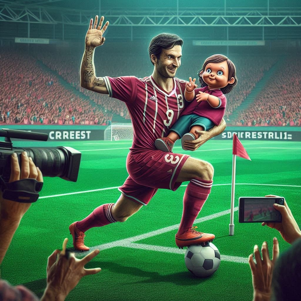 Pemain Ini Bawa Boneka saat Bertanding Sepak Bola