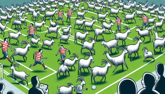 Pertandingan Sepak Bola Tertunda karena Ratusan Kambing Serbu Lapangan